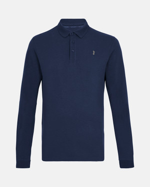 Spurs Mens Navy Cotton Pique Long Sleeve Polo