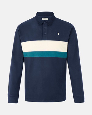 Spurs Mens Navy Stripe Long Sleeve Polo
