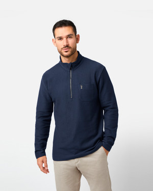 Spurs Mens Navy Cotton Waffle 1/4 Zip Sweatshirt