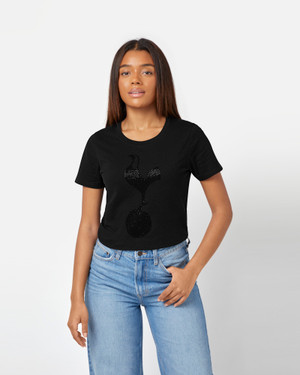 Spurs Womens Diamante Cockerel Black T-Shirt