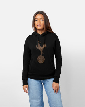 Spurs Womens Diamante Cockerel Black Hoodie