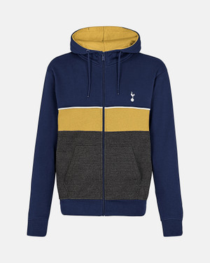 Spurs Mens Colour Block Zip Through Navy Hoodie