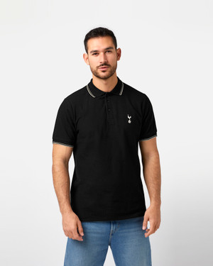 Spurs Mens Black Tipped Cotton Pique Polo