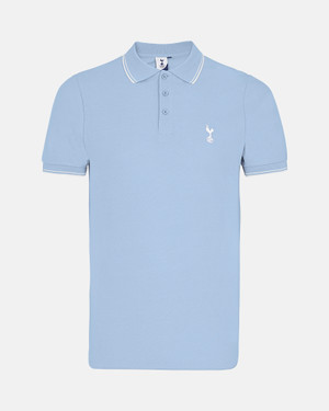 Spurs Mens Tipped Cotton Pique Light Blue Polo