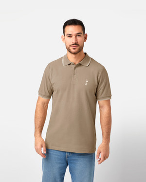 Spurs Mens Tipped Cotton Pique Stone Polo