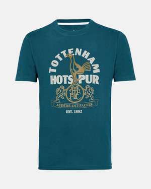Spurs Mens Gold Retro Print Teal T-Shirt