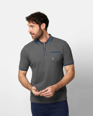 Spurs Mens Dark Grey Contrast Zip Placket Polo