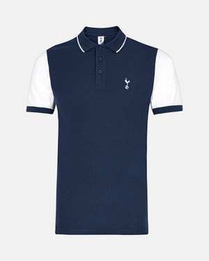 Spurs Mens Contrast Sleeve Cotton Pique Navy Polo