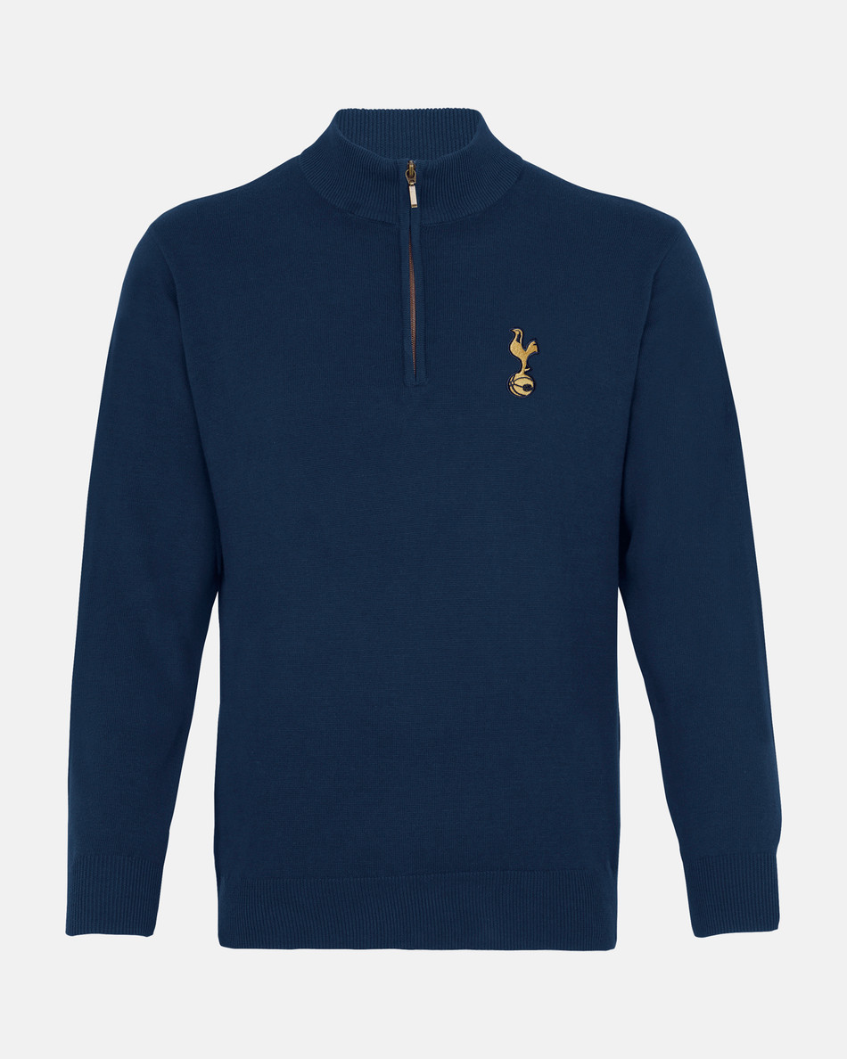 Spurs Mens 1/4 Zip Navy Cotton Jumper Spurs