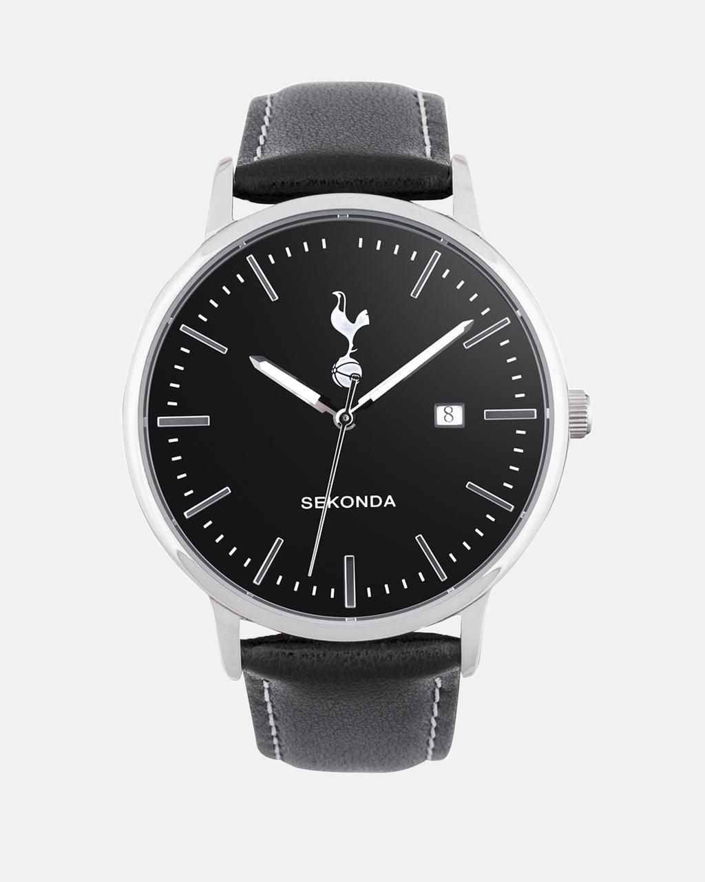 Jewellery & Watches Spurs Mens Black Leather Strap Watch 