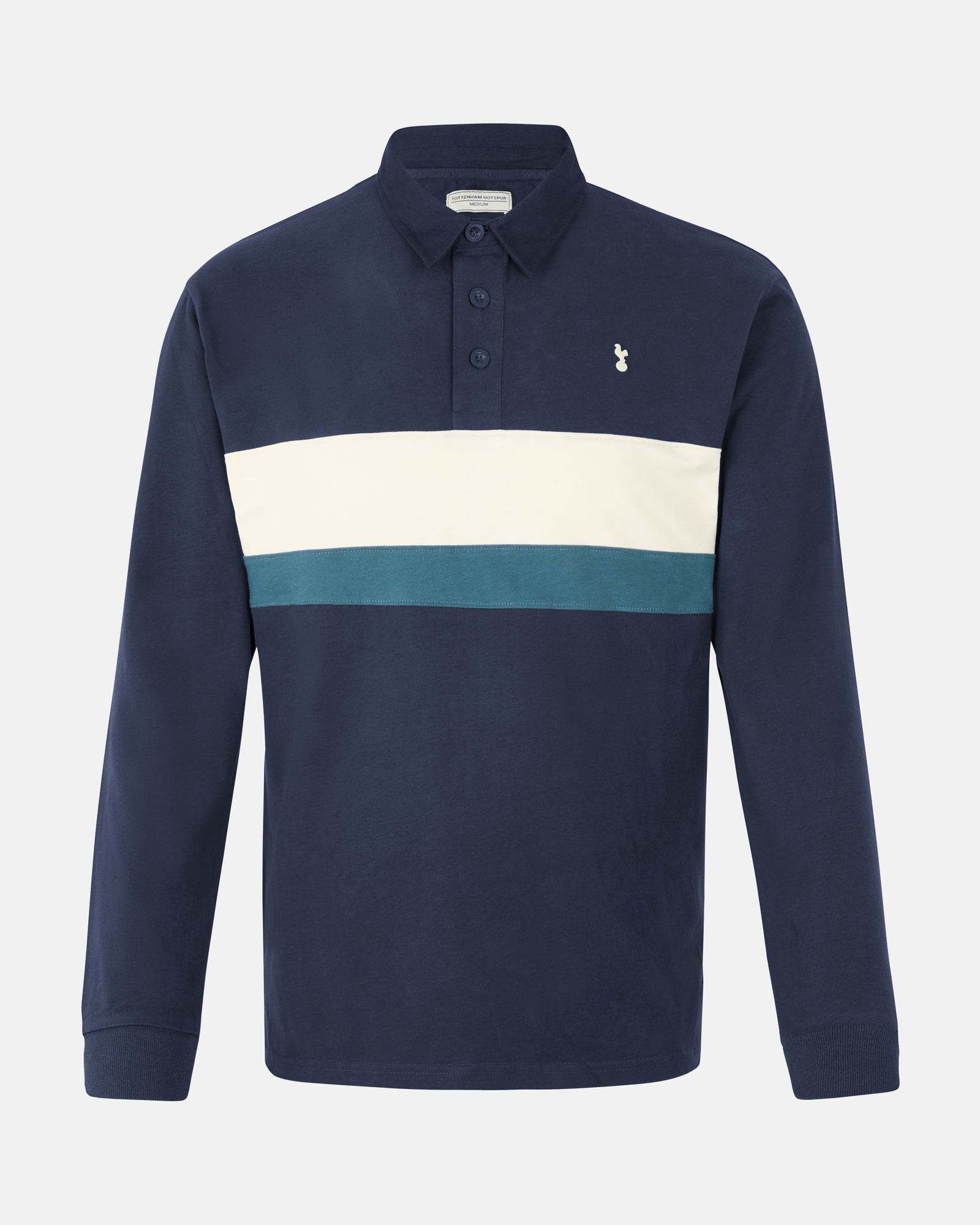 Spurs Mens Navy Stripe Long Sleeve Polo