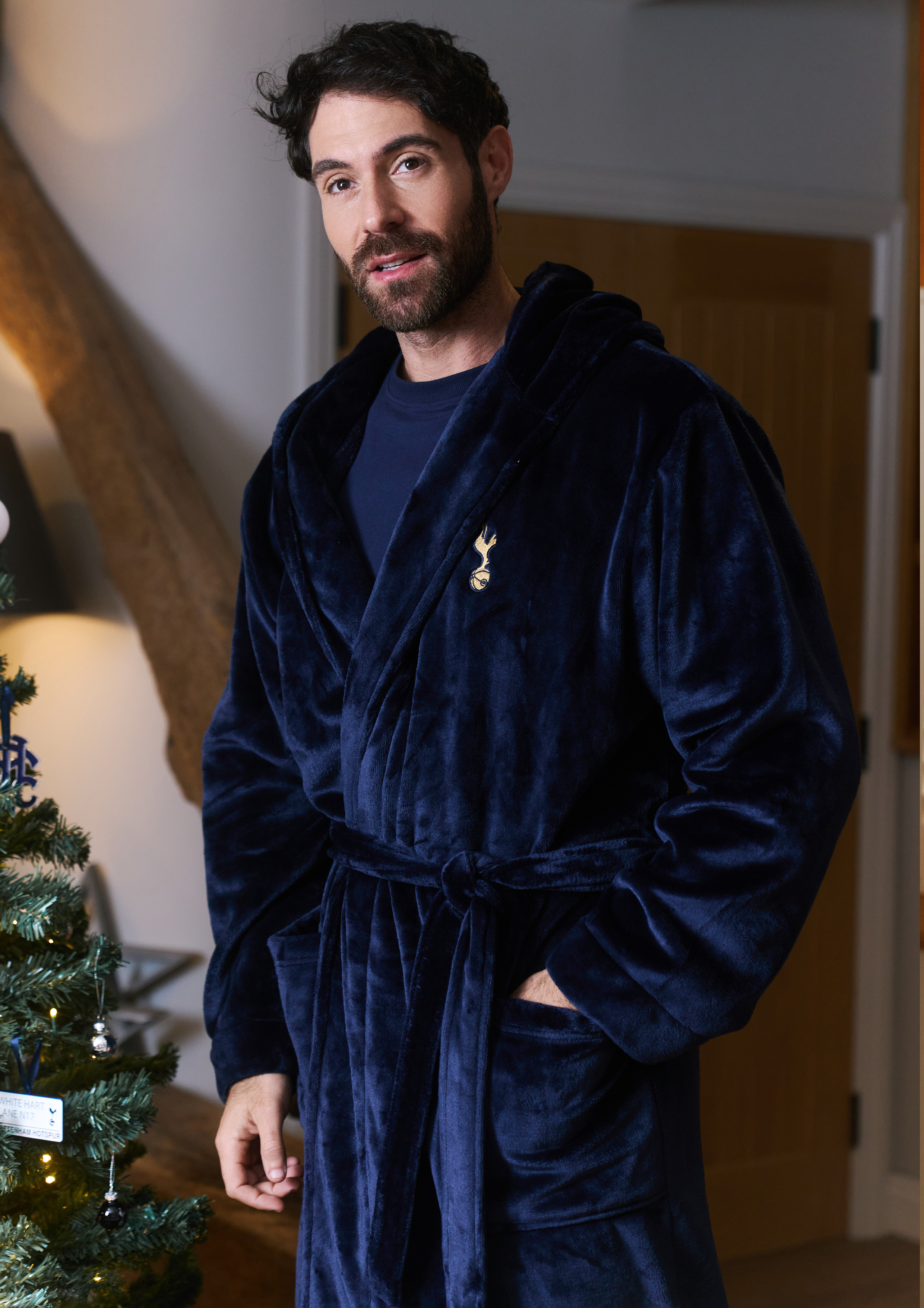 Spurs Mens Navy Fleece Robe