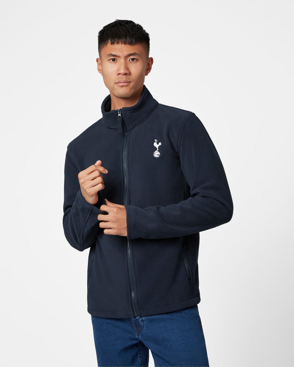  Spurs Mens Navy Funnel Neck Zip Through Fleece Jacket 