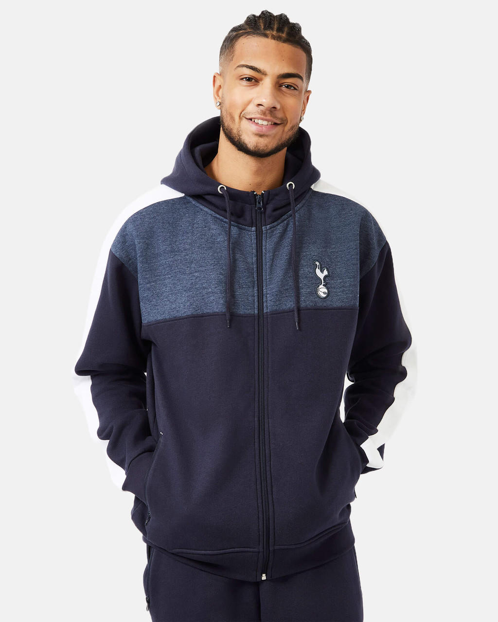 Spurs Mens Navy Colour Block Zip Through Hoodie