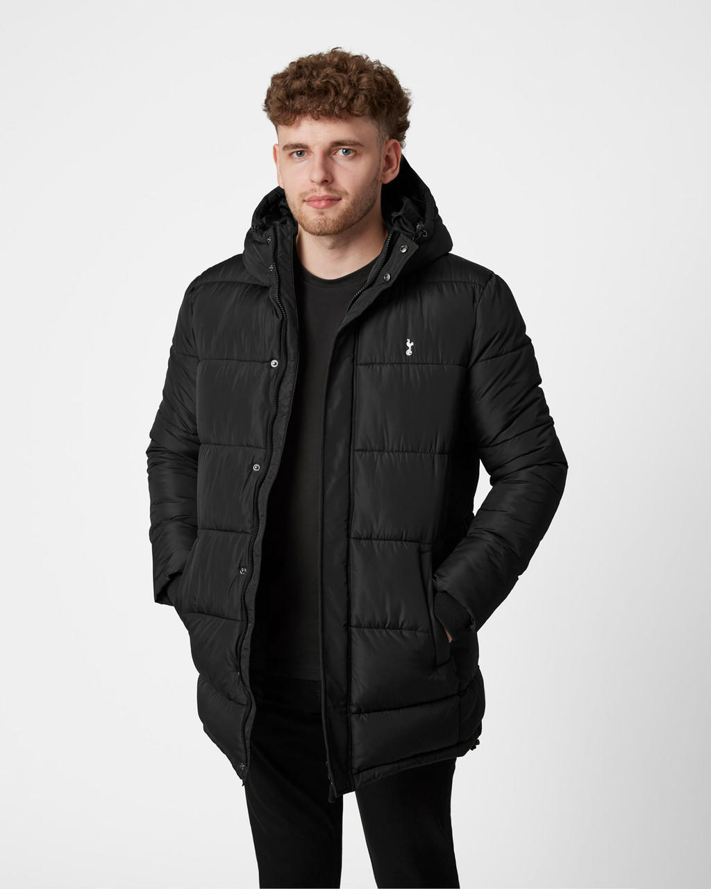 Spurs Mens Long Padded Black Coat