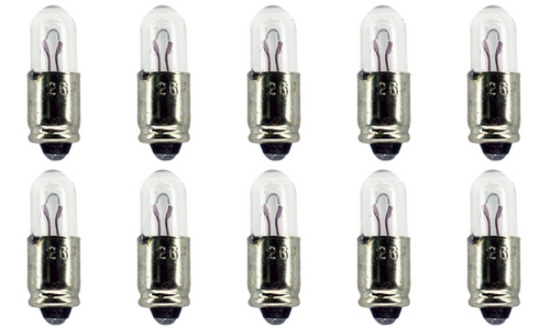 Box of 10 #261 Bulbs 2.5V 0.35A 0.87W Midget Groove, Lens-End glass tip