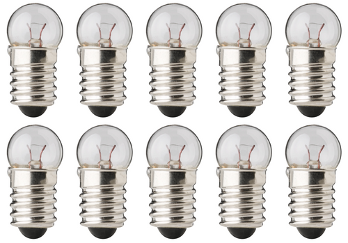 Box of 10 #483S / 483MS Bulbs for Mighty Bright 4.8 Volts 0.3 Amp E10 base, G3.5