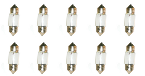 Box of 10 #6041 Lamp Bulb Lightbulbs, 6V, 10W, Festoon SV8.5-8, 11x41mm