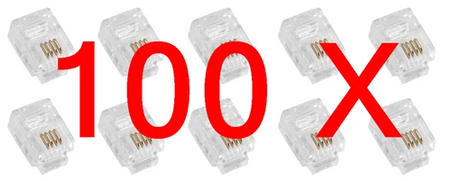 100 pcs RJ11 Modular Plug (6/4) Telephone Line Plug Connector