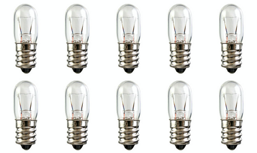Box of 10 Bulbs 3T4 Light Bulb, 3 Watt 48V, T4, Candelabra E12 Base, 3W