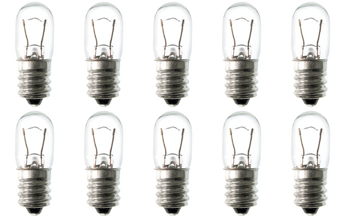 Box of 10 Bulbs 3T4.5 Light Bulb, 3 Watt 12V, T4.5, Candelabra E12 Base, 3W