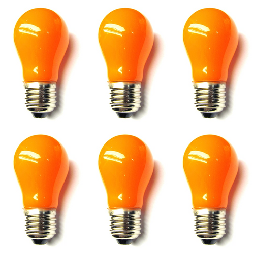 6 pcs Orange Bulb 15 Watt, 130 Volt, A15, 15A15/O/130V, Signs / Displays / Party