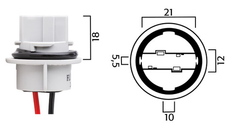 Connector Plug Socket with 7.5" pigtail W21, 7440, 7441 bulbs W3x16d wedge base