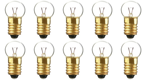Box of 10 #425 Miniature Bulbs 5V 0.5A, 2.5W, E10, G-4.5