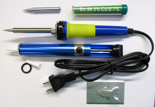 Soldering Kit: 40W Iron + Spare Tip + Rest, Vacuum Pump + Spare Tip/Seal, Solder