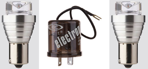 2 Red LED Bulbs + LED Turn Signal Flasher: 2-Prong Flasher, 1156-Style Bulbs 2 Red LED Bulbs + LED Turn Signal Flasher: 2-Prong Flasher, 1156-Style Bulbs