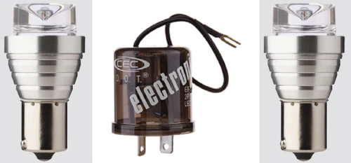 2 Amber LED Bulbs + LED Turn Signal Flasher: 2-Prong Flasher, 1156-Style Bulbs