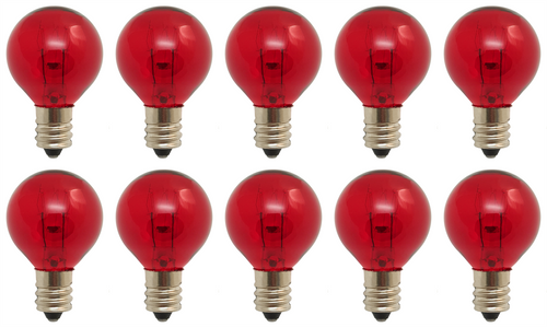 10 Pack Red Bulbs 10W, 120V, G9.5, Candelabra (E12), 10 Watt, 31mm dia, Decor