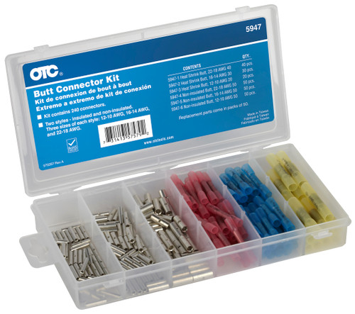 OTC5947 Butt Connector Kit, 240 pcs, 12-10, 16-14, 22-18 AWG