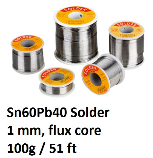 Solder 100g / 3.5oz Spool, 1mm dia, with flux core, 60/40 Sn60Pb40