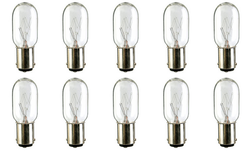 Box of 10 Bulbs 15T7-DC, Clear, 15 Watt, 120 Volt, BA15d Double Contact Bayonet