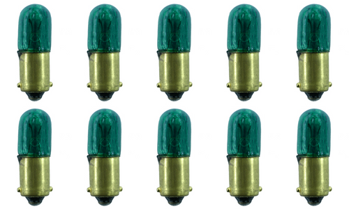 Box of 10 #44G (Green) Lamp Auto Bulb Automotive Lightbulb, 6.3V, 1.58W, BA9s