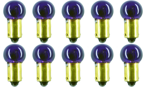 Box of 10 #1895P Purple 1895 Lamp Auto Bulb Lightbulb 14V 3.78W 0.27A BA9s