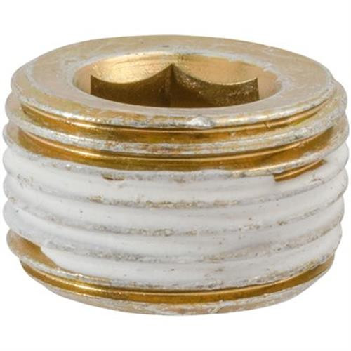 3/8"-19  Brass British Pipe Plug, 8mm Long, With Sealant, Marli (Qty: 25)