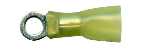 12-10 AWG (Yellow) Crimp+Seal Ring Terminal, #10 Stud, Shrink Sleeve (Qty 50)