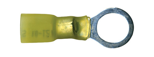 12-10 AWG (Yellow) Crimp+Seal Ring Terminal, 3/8" Stud, Shrink Sleeve (Qty 50)
