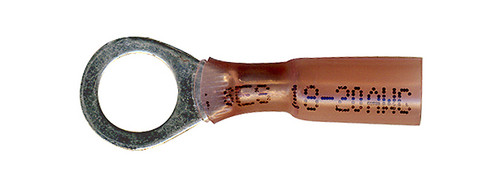 22-18 AWG (Red) Crimp+Seal Ring Terminal, 3/8" Stud, Shrink Sleeve (Qty 50)