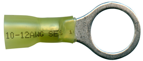 12-10 AWG (Yellow) Crimp+Seal Ring Terminal, 5/16" Stud, Shrink Sleeve (Qty 50)