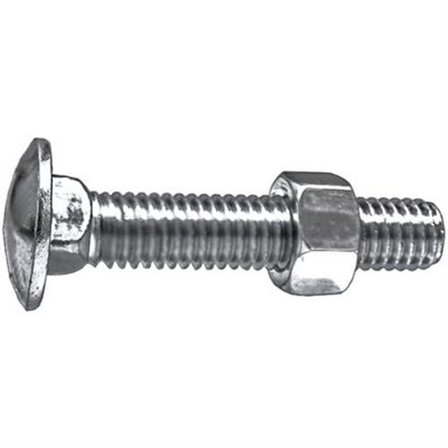 1/2" x 6" Carriage Bolt, Nut, Zinc, USS Coarse Thread, Grade 2 (Qty: 10)