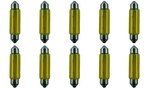 Box of 10 Bulbs #E211-2Y Yellow Automotive Festoon Lightbulb 12.8V 12.4W