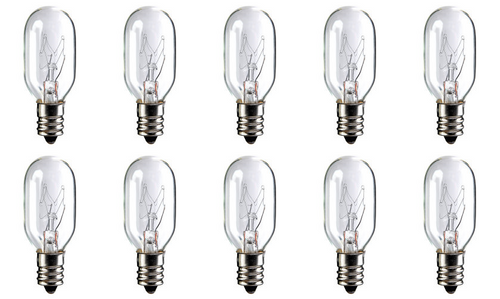 Box of 10 Bulbs 10T7 Clear 10 Watt 130 Volt E12 Candelabra Base 10T7C 130V 10W
