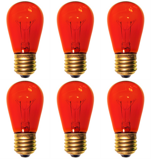 6 Bulbs 11S14 Red 120 Volt S14 E26 Medium Base 11 Watt 11S14TR for Signs etc.