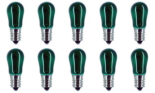 NEW Box of 10 Bulbs 6 Watt 120 Volt Screw Base E12 Transparent Green 6S6/TG/120V