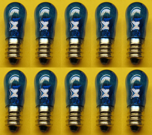 Box of 10 Bulbs 6 Watt 120 Volt Screw Base E12 Transparent Blue 6S6/TB/120V