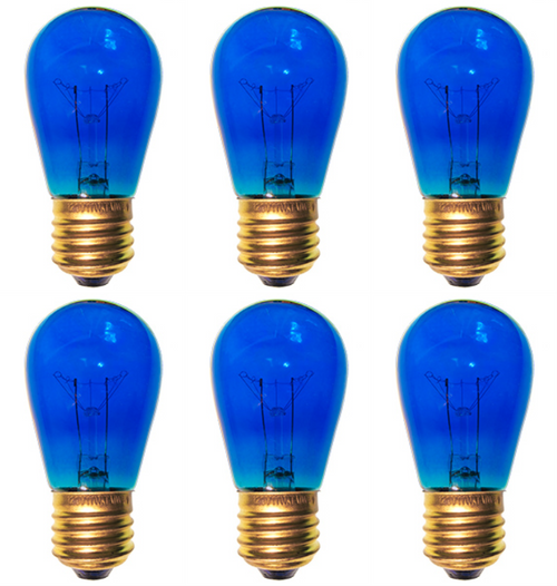 6 Bulbs 11S14 Blue 120 Volt S14 E26 Medium Base 11 Watt 11S14TB for Signs etc.