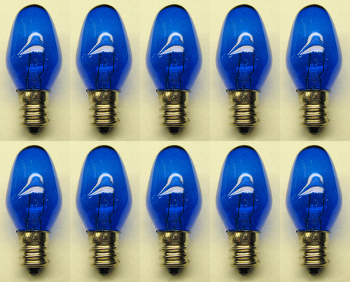 Box of 10 Bulbs 7C7/TB/130V 7 Watt 130 Volt Screw Base E12 Blue Nightlight